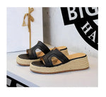 Spring 2025 Women's Slippers Hollow Out Strap Waterproof Thick Heel Woven Rope Country Style Slip-On Shoes Polyurethane Material