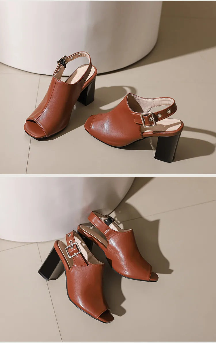 New Women Sandals Peep Toe High Heels Summer Gladiator Shoes Black Brown Woman Ankle Strap Sandalias Female Mujer Big Size