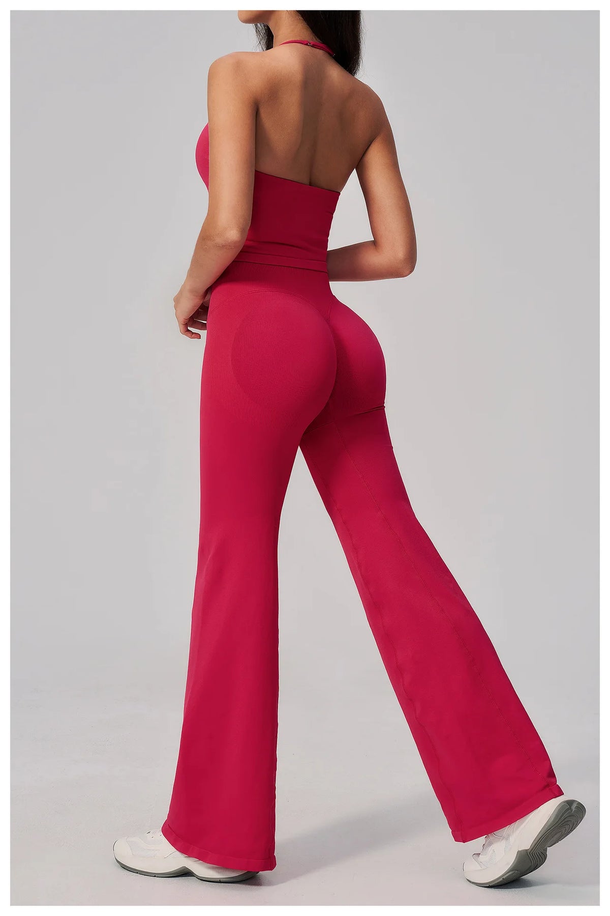 New Yoga Sets Women Summer Seamless Thread Hanging Neck Sports Vest Exercise Fitness Suit High Waist Wide Leg Pants Tracksuit