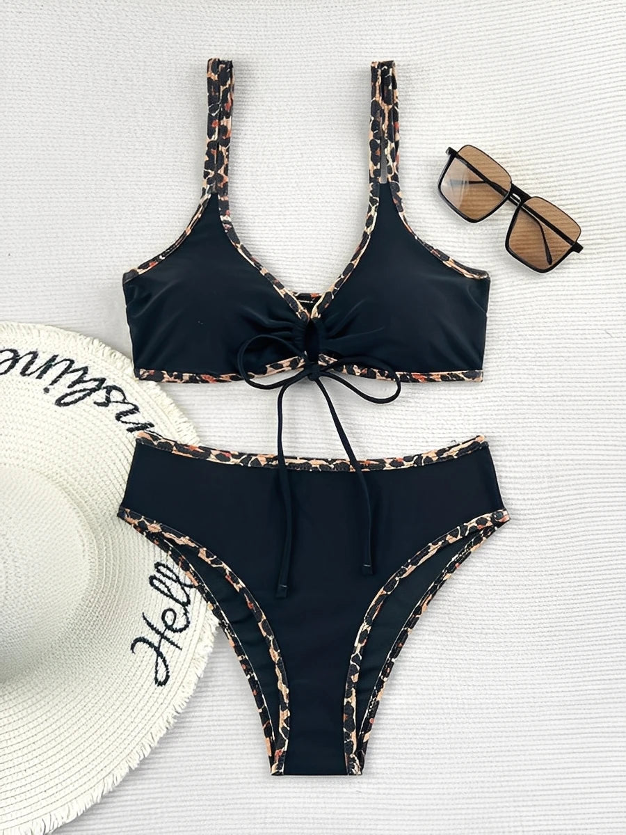 2026 Leopard Bikinis High Waist Swimsuit Women Tie Front Strappy Swimwear Female Beachwear Bathers Bathing Swimming Swim Suit