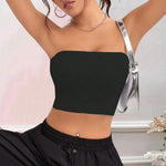Quick-drying Cropped Top Women Ribbed Vest Anti-slip Bandeau Strapless Sleeveless Backless Tank Top Sweat Absorption