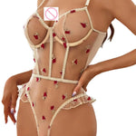 European and American new sexy embroidered see-through hollow one-piece sexy lingerie set