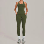 Women's Seamless Yoga Sets Sports Fitness Hip-lifting High Waist Pant Sleeveless Backless Suits Workout Running Leggings Sets