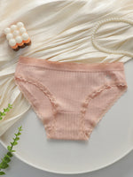 Women Ribbed Cotton Briefs Lace Trim Mid Waist Panties Soft Breathable Rhinestone Star Decor Ladies Daily Basic Underwear W134