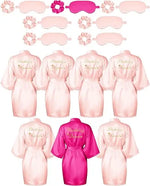 21 Pcs Women Birthday Party Robe Set Queen Squad Kimono Satin Bathrobes with Eye Mask and Scrunchie for Birthday