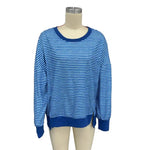 Long Sleeve Crewneck T-Shirt Split Hem Women Striped Oversized Sweatshirt Waffle Knitted Tunic Top Casual Women Sweater