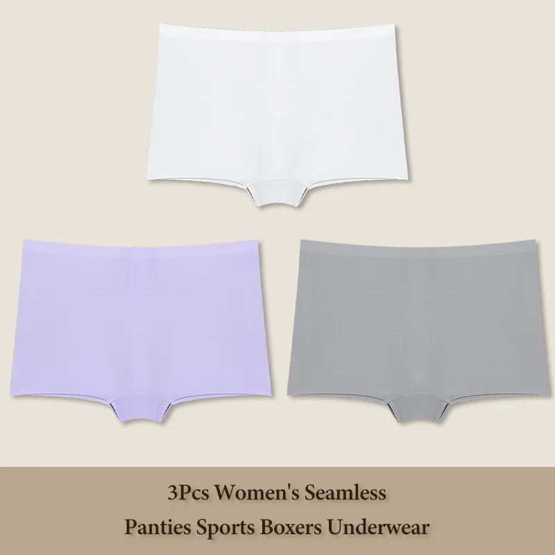 3Pcs Women's Seamless Sports Boxer Underwear Female Solid Color Panties Comfortable Briefs Cozy Lingerie Intimate Underpant S-XL