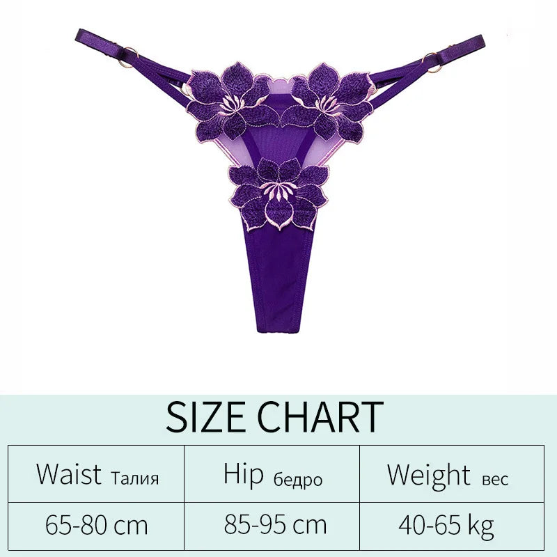 Embroidery Flower Thin Sexy Girls G String Thong Panties Women Briefs Hollow Out Transparent Underwear Female Lingerie