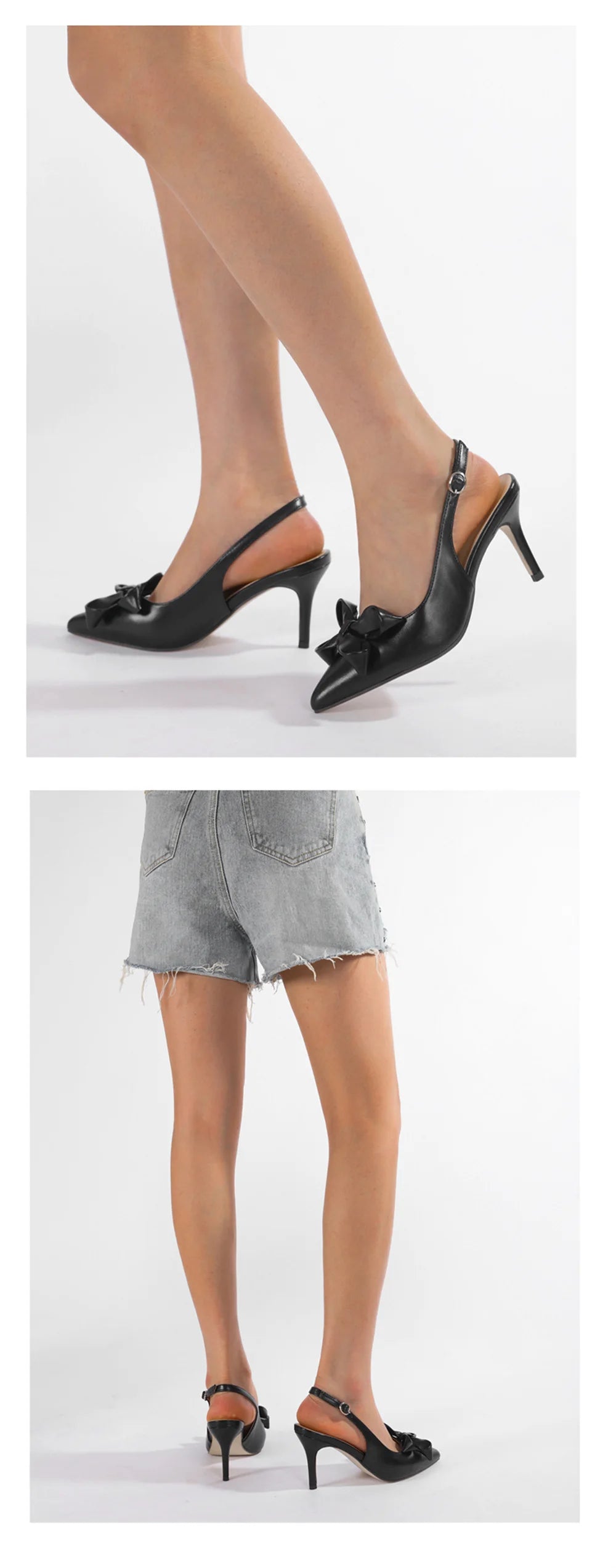 Big Size 42 Summer Elegant Beige Slingback Pumps Sexy Pointy Toe Black Thin High Heels Shoes Women Bow Knot Office Lady Shoes