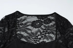 FDYOUI 2026 New Lace Patchwork Long Sleeve T-shirts for Women Square Collar See-through Slim Crop Tops White Black Tee Shirt