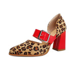 SpringAutumn New Model Fashion High Heels Nude Shoes Color Blocking Pointed Tip Buckle Leopard Print Sexy Party Women's Shoes