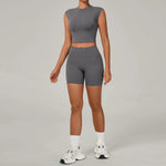 Naked Yoga Sets Women Quick Drying Slim Sports Shirt Fitness Suit Outdoors Sport High Waist Shorts Tight Running Workout Clothes