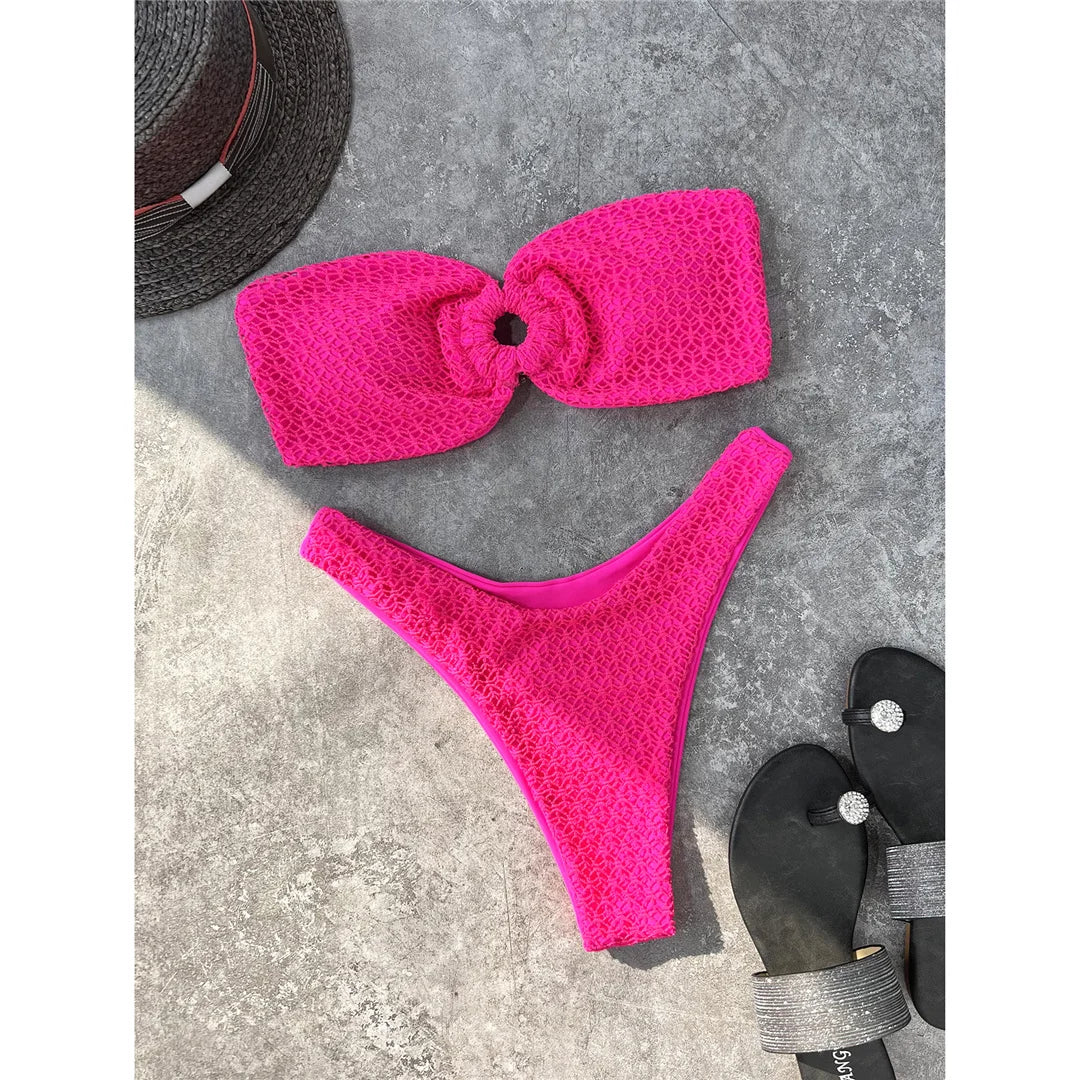 Sexy Wrinkled Bandeau Strapless Bikini Women Swimwear Female Swimsuit Two-Pieces Bikini Set Bather Bathing Suit Swim Lady V3367L
