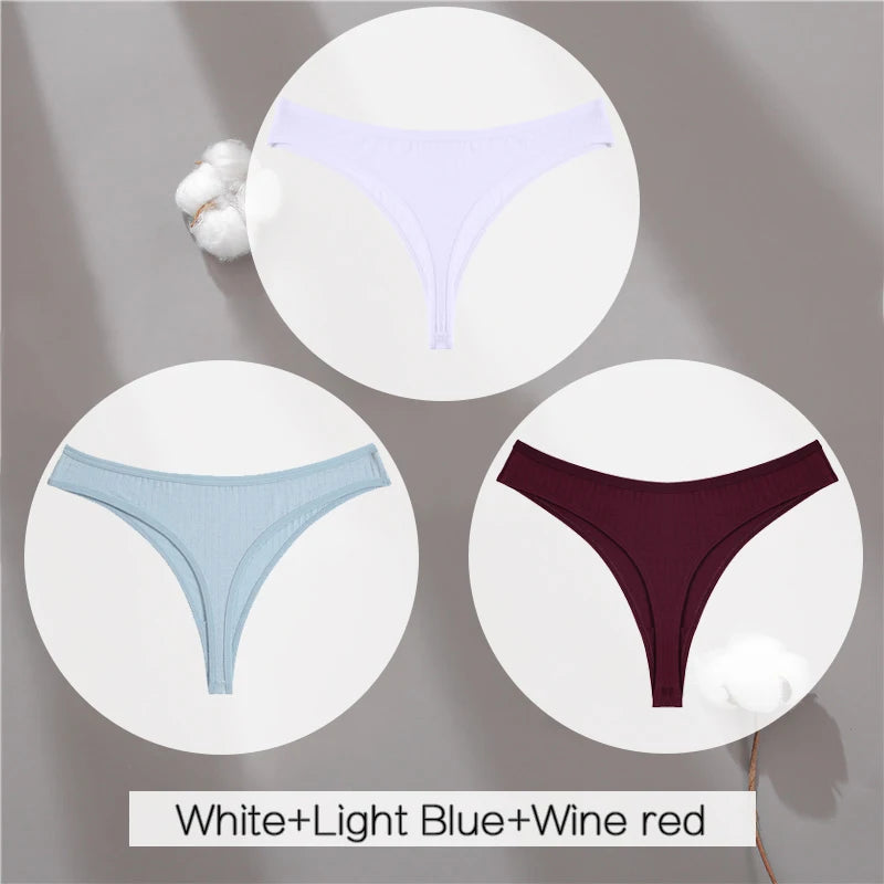 3Pcs/Set Women Cotton G-String Panties Female Low Rise Thongs Ladies Sexy Bikini 7 Solid Color Girl Soft M-XL Intimates Lingerie