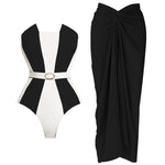2Pcs Striped Swimsuit With Long Skirt Sexy Women Bikini Push Up Swimwear Halter Biquini Female Bathing Suit Slimming Beachwear