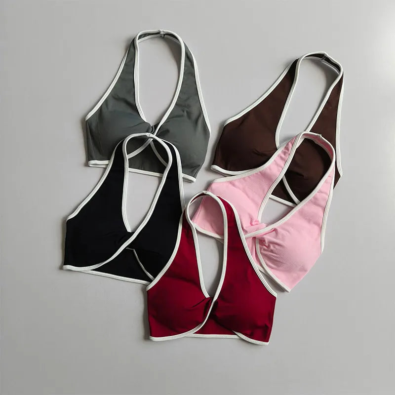 Shockproof Breathable Sports Bra Halter Neck Vest with Chest Pad for Gym Running Yoga Pilates Training Fitness Back Beauty