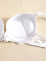 1 Set Elegant Lace Embroidery & Breathable Fabric Lingerie Set: Push-Up Bra, Drop Waist Sheer Panty - Ultimate Valentine's Day
