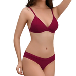 Women Cotton Bra and Panties Set Wireless Push-Up Bra Low-Waist Thongs G-string Sexy Lingerie Women's Breathable Underwear Set