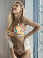 New High Quality polychrome Lingerie 2 Pieces Women's Underwear SetGathering Beautiful Flower Prints Push Up Bra A2138