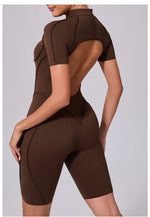 Summer Zipper Workout Jumpsuit Sports Overalls Women Running Fitness Short Sleeve Yoga Bodysuit