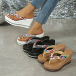 Colorful Pearls Wedge Flip Flops for Women Fashion Crystal Chunky Platform Sandals Woman Summer 2026 Thick Bottom Beach Slippers