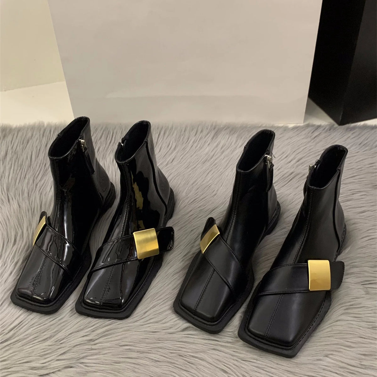 Designer Vintage Women Ankle Boots Fashion Square Toe Shoes Spring Autumn Flats Ladies Short Booties 2025