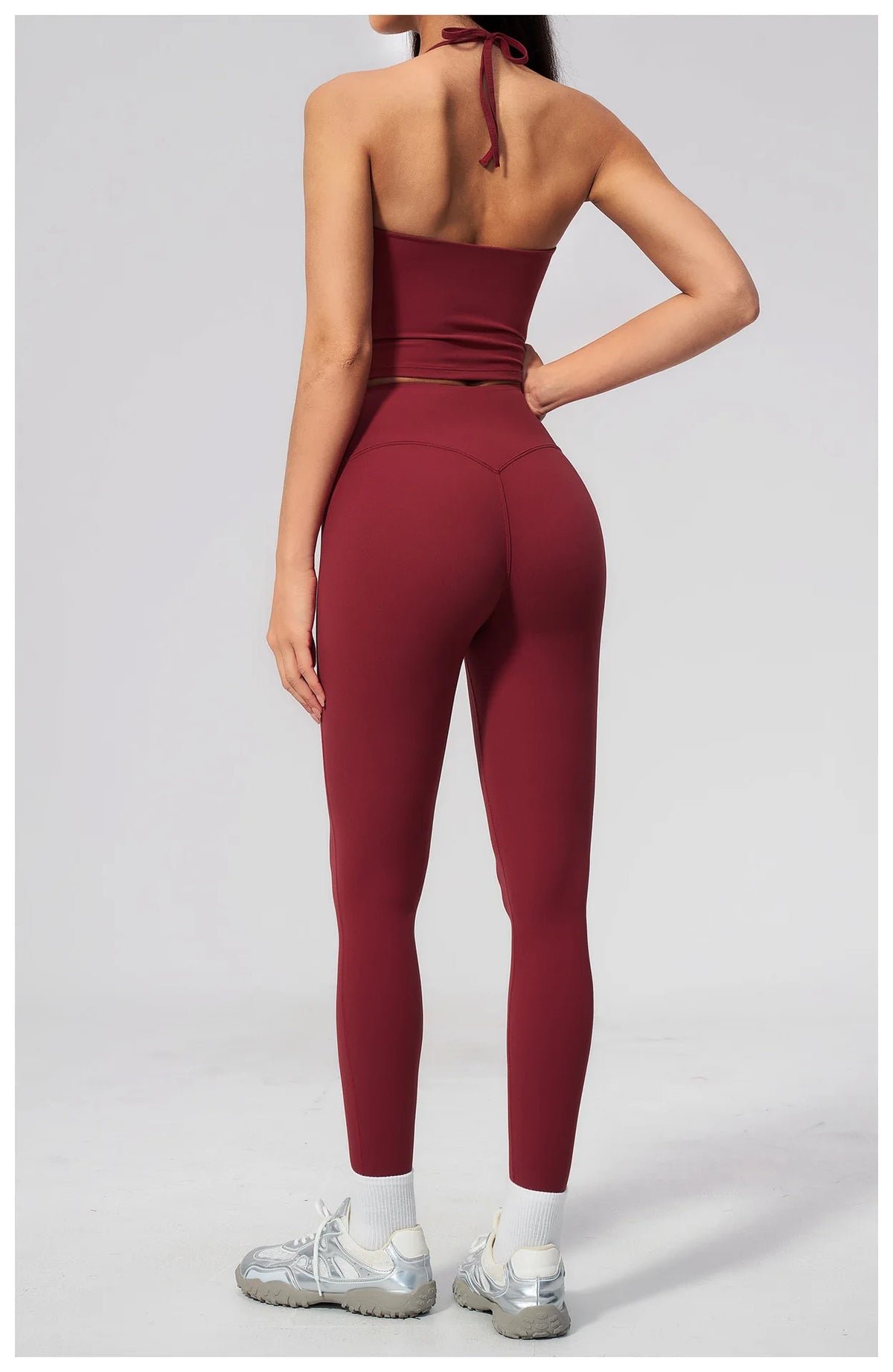 Women Tracksuit 2PCS Seamless Yoga Sets Hanging V Neck Slim Sports Tank Top Fitness Outfits Gym Running High Waist Leggings Suit