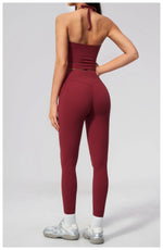 Women Tracksuit 2PCS Seamless Yoga Sets Hanging V Neck Slim Sports Tank Top Fitness Outfits Gym Running High Waist Leggings Suit