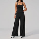 Color Contrast Yoga Sets Women Hanging Neck Slim Sports Tank Top Running Fitness Suit Outdoor Flare Leggings Workout Clothes
