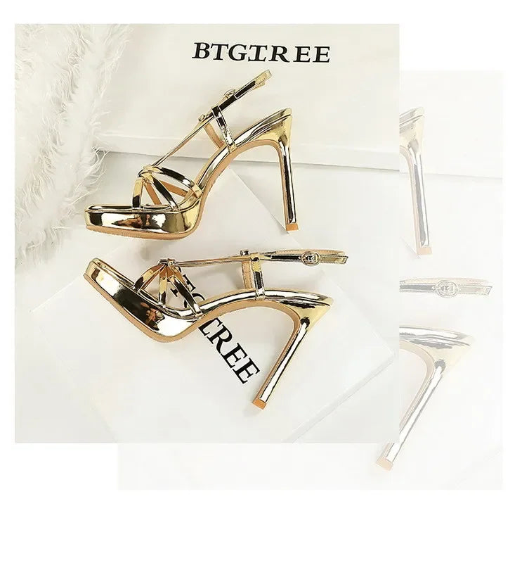 BIGTREE Classic Black Ankle Strap Stiletto Heels Round Toe Open Toe High Heels Women's Versatile Dress Shoesfor All Occasions