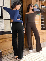 Womens Summer Casual Straight Leg Sports Pants High Waist Stretch Wide Leg Pants Tummy Control Workout Yoga Pants Outdoor Fitnes