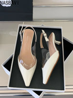 Women's Heart Clear Elegant Sandals Pointed Toe Transparent White French Buckle Strap New Summer 2026 Party Mules Dress Shoes
