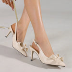 Big Size 42 Summer Elegant Beige Slingback Pumps Sexy Pointy Toe Black Thin High Heels Shoes Women Bow Knot Office Lady Shoes
