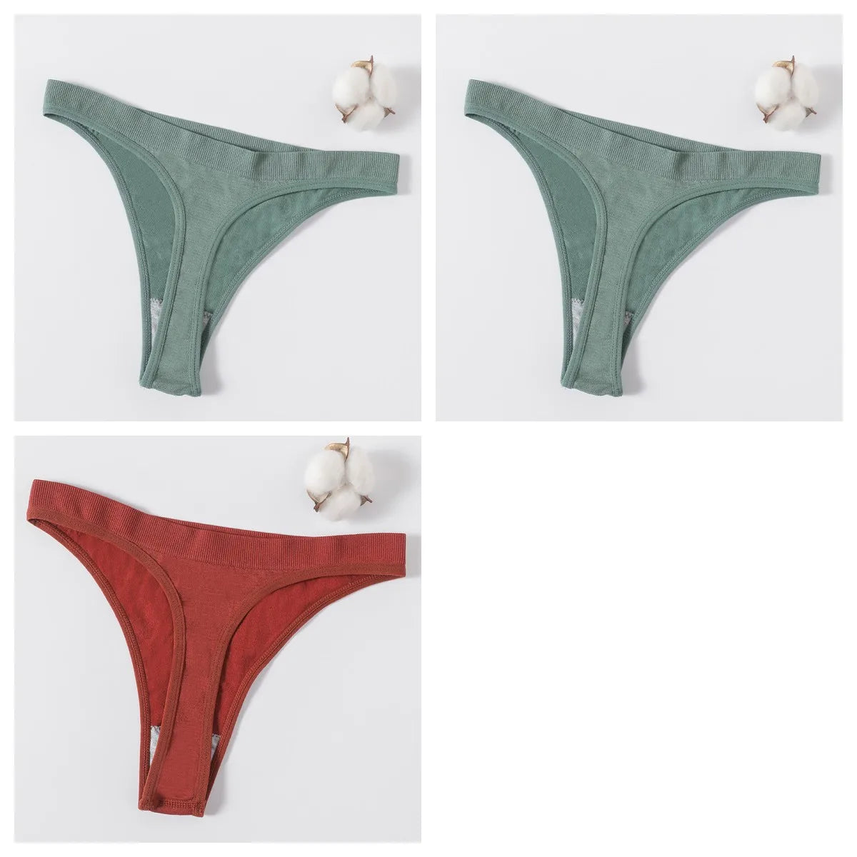 3Pcs/Set Women Brazilian Panties Low-Rise Thong Comfort T-back Underwear Sexy Lingerie High-Stretch Ｇ-string Multi Color M-XL