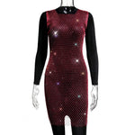 XS-2XL 15 Colors Rhinestones Fishnet Dress O-Neck Grid Swimsuit Bikini Cover Up Beach Pool Party Cover-ups for Swimwear Women
