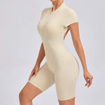 Padded Backless Yoga Cycling jumpsuitWomen Zipper GYM Sportswear Fitness One Piece Sports Suit V Back Workout Playsuit