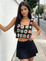 Summer Women Flower Crochet Vest Sleeveless Cover-ups Hollow Out Knit Crop Tops Bohemian Casual Daily Beach Tank Tops