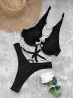 Chic Bandage Bikini With Shiny Short Skirt Women 3Pcs Swimsuit Sexy Cut Out Biquini Lady Swimwear Bathing Suit Female Beachwear