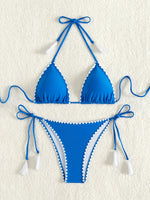 ZTVitality Blue Sexy Bikini Set 2024 New Arrival Biquini Padded Bra Halter Bandage Swimsuit Women's Swimwear Whip Stitch Summer