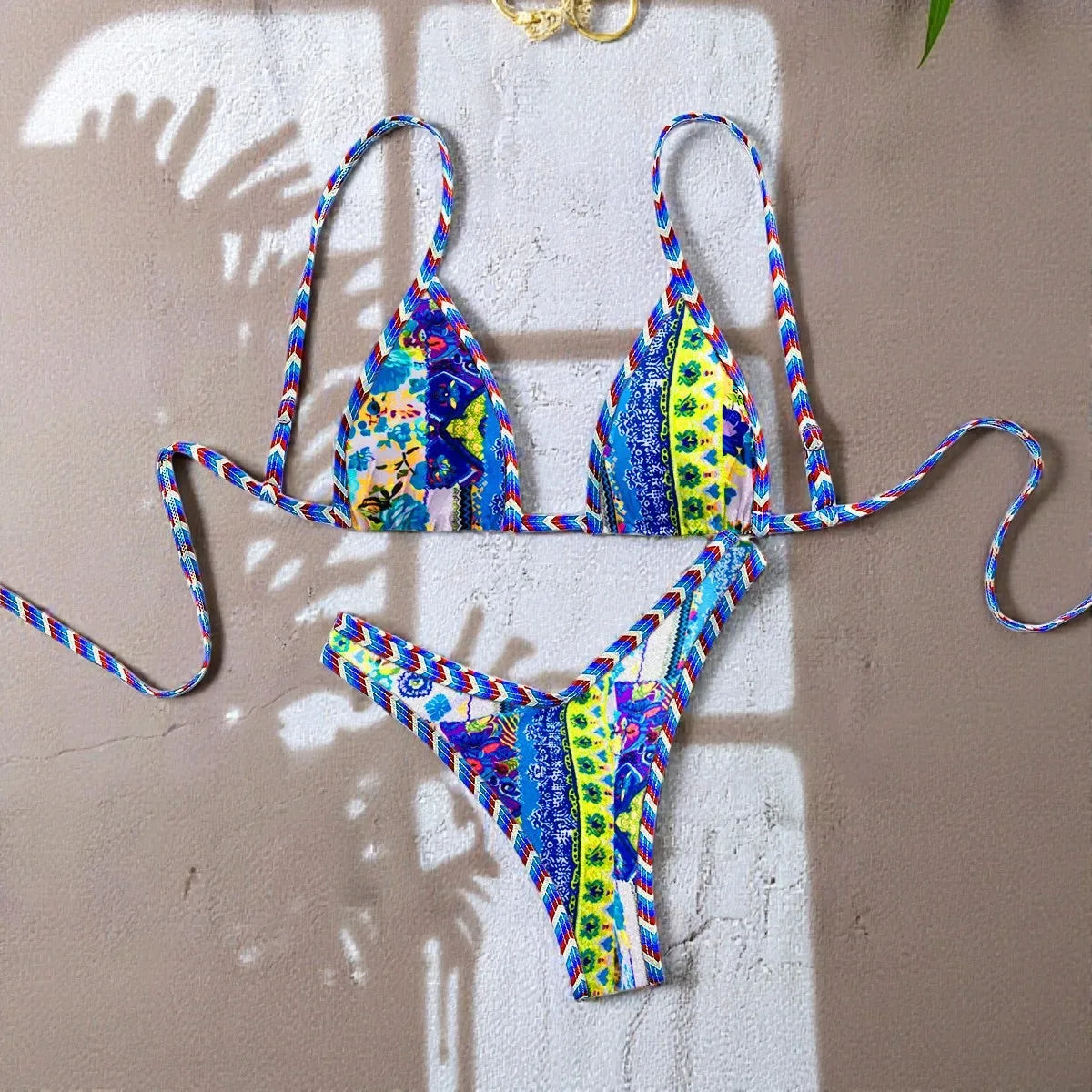New Bikini Woman Sets Triangle Top Tie Side Bottom Bikinis Crochet Set Swimwear Multicolor Two Piece Swimsuit Women's Beach Wear