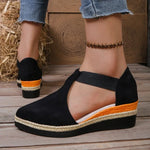 Women Closed Toe Wedge Sandals Summer Fashion Solid Color Pointed Elastic Band Elegant Comfortable Sandals for Women