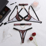 2025 Metal Chain Sexy Wild Leopard Pattern Hollow Cross Heavy Craftsmanship Body Shaping Sexy Underwear Five Piece Set