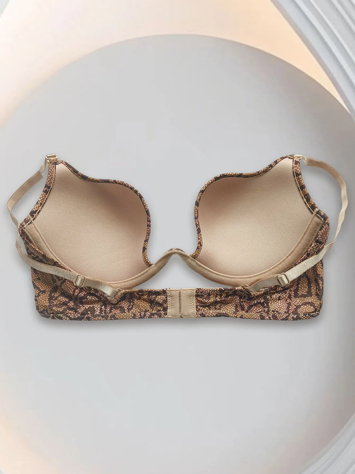 New U-Shaped Push-Up Bra for Women, Sexy Deep V Anti-Sagging Bra, Seamless and Traceless, Cross-Border European and American Style, Sexy Thin Leopard Print Bra