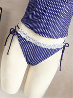 Sexy Blue Polka Dot Print Bikini Set 2026 Women Lace Trim V Neck Tank Top Tie Side Thong Swimsuit Bathing Suit Holiday Swimwear