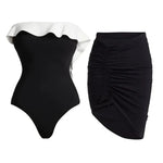 Women's Sexy One Piece Swimsuit Set with Cover up Push-Up Strapless Print Bathing Suit Summer Beachwear Beach Swimwear