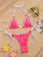 Sexy Pink Contrast Micro Bikini 2026 Mujer Women Braiding Rope Bandage Push Up Bra Triangle Swimsuit Beach Bathing Suit Swimwear