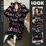 Thicken Flannel Cartoon Female Long Robe Hooded Nightgown Autumn Winter Sleepwear Home Clothes Loose Coral Fleece Warm Nightwear