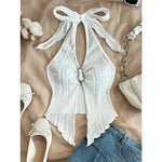 Summer for Women Sleeveless Top Clothes Solid Split Backless Women Sexy V-neck Halter Neck Crop Top