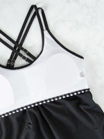 Women's Conservative 2 Piece Swimsuit Black Stripe Print Patchwork Tankini Bikini Set Suspender Cross Backless Bathing Suit 2025