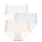 3Pcs/Set Women Ice Silk Briefs Scallop Trim Seamless Panties Ladies Underwear Lightweight Sexy Lingerie Female Underpants M-XL